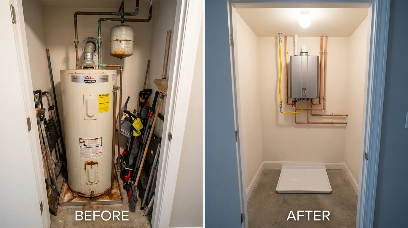 Tank water heater versus wall-mounted tankless unit comparison for New Lexington, OH homeowners